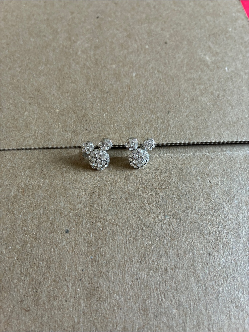 Crystal Mickey-Style Stud Earrings in Silver Tone